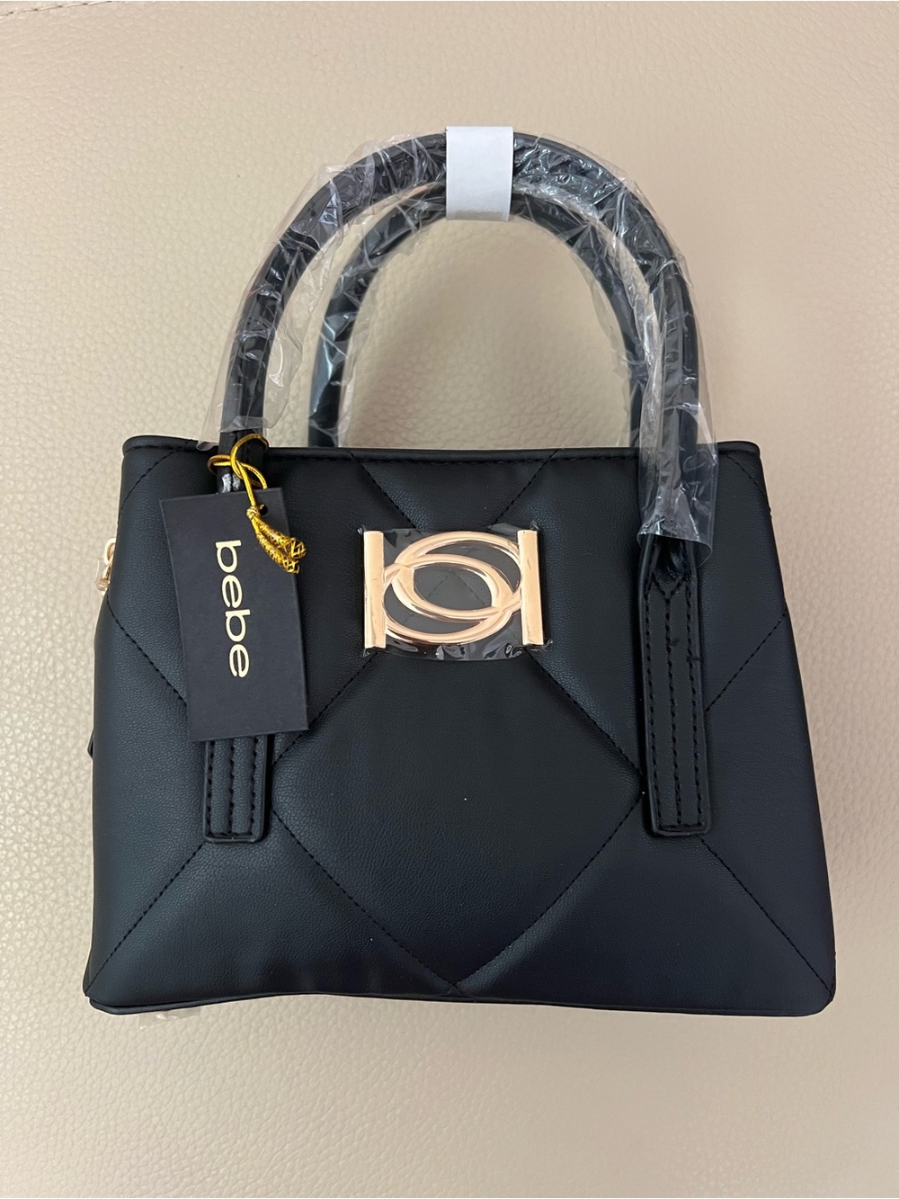 bebe Quilted Top-Handle Satchel in Black